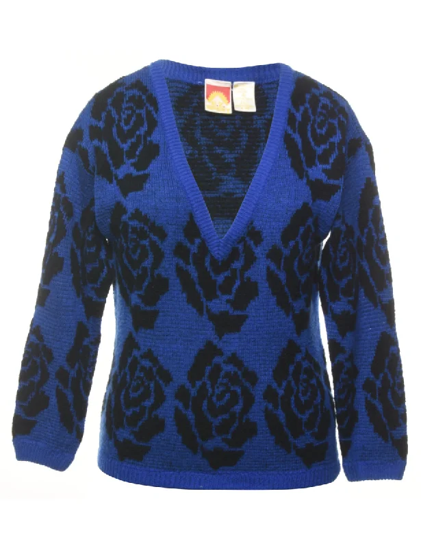 Floral Knit Jumper - M Soft Cozy Warm