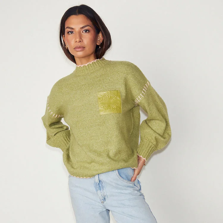 Olive Virgo Jumper Boxy Sweater Fitted Sweater A-Line