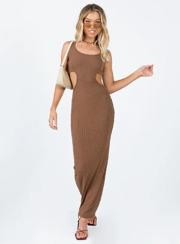 Alaska Maxi Dress Brown Trendy Maxi Dress with Bow