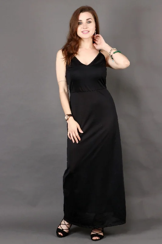 Black Solid Maxi Dress Fashionable Asymmetrical Maxi Dress