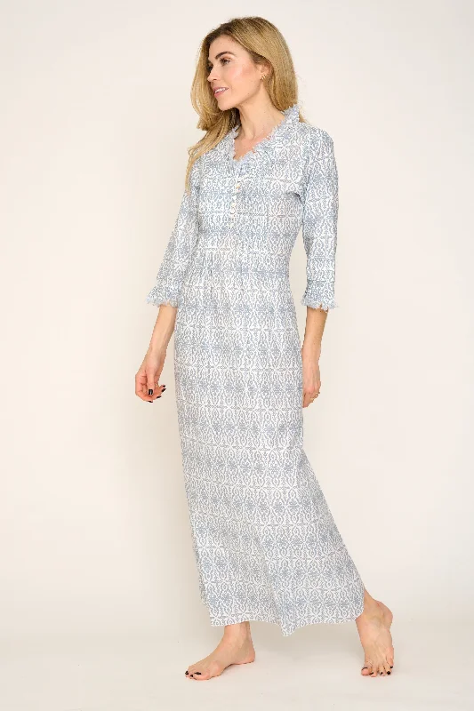 Cotton Annabel Maxi Dress in Dove Grey & White Chic Summer Maxi Dress