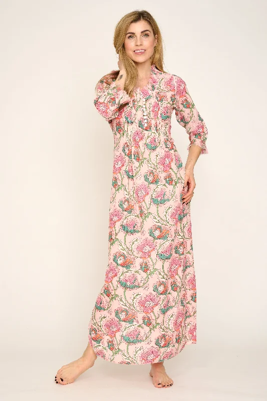 Cotton Annabel Maxi Dress in Peachy Floral Trendy A-Line Maxi Dress