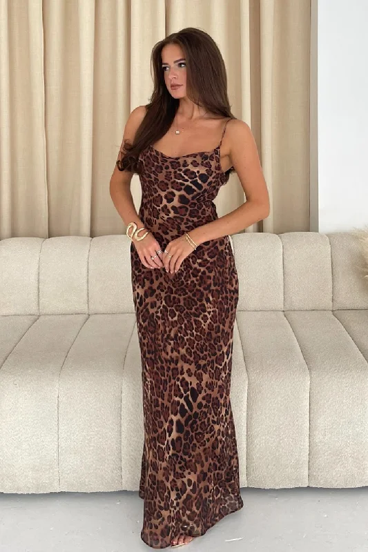 Girl In Mind Mimi Leopard Slip Maxi Dress Cozy Spaghetti Strap Maxi Dress