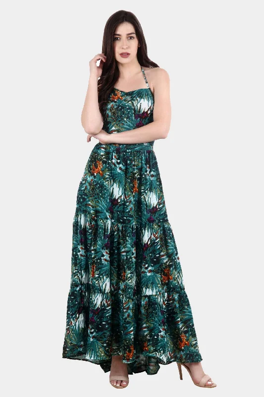 Green Leaf Printed Maxi Dress Classic Black Maxi Dress