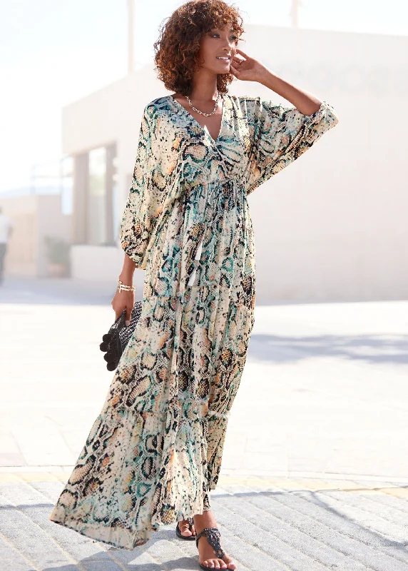 V-Neck Maxi Dress - White Multi Cozy Knit Maxi Dress