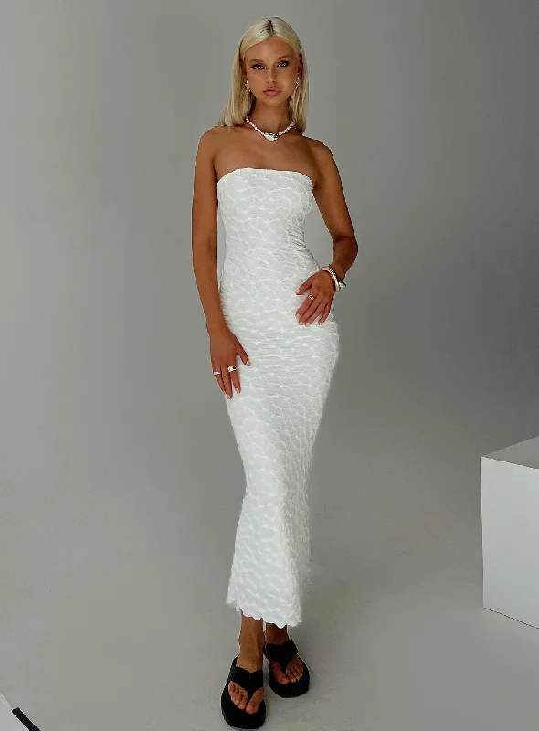 Jaxx Strapless Maxi Dress White Elegant Tiered Maxi Dress