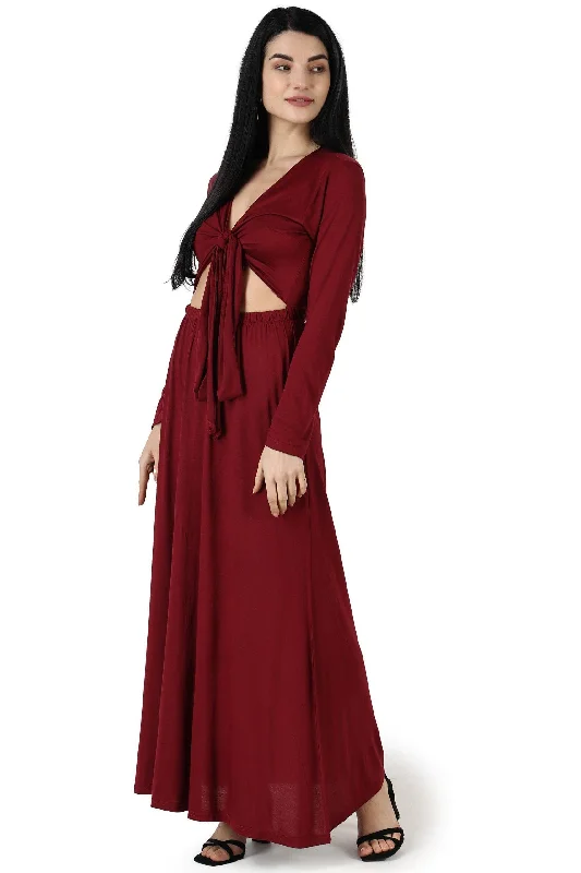 Maroon Solid Multiway Wear Maxi Dress Comfortable T-Shirt Maxi Dress