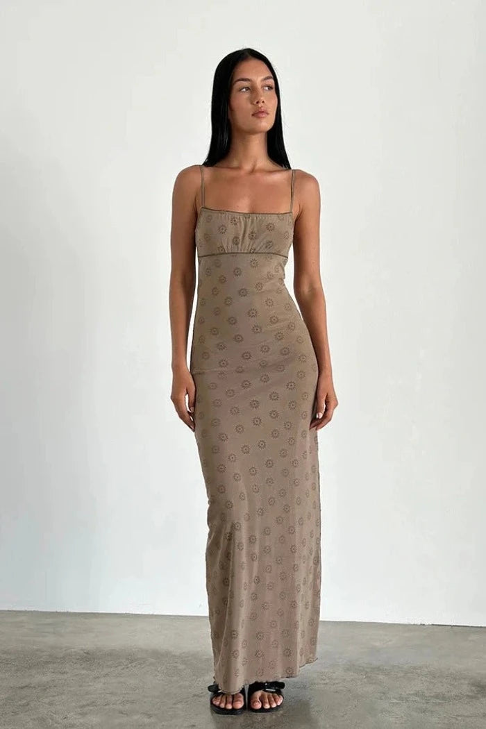 Motel Rocks Darsih Maxi Dress In Daisy Flock Light Brown Elegant Wraparound Maxi Dress