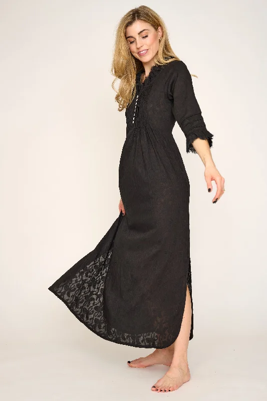 Cotton Annabel Maxi Dress in Hand Woven Black Trendy Floral Print Maxi Dress