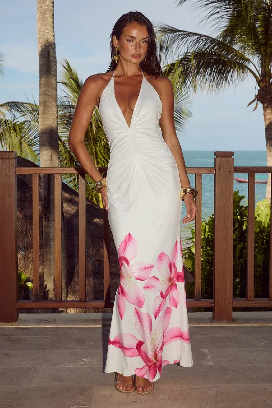 PRIMROSE MAXI DRESS - PINK FLOWER Cozy Maxi Dress with Slit