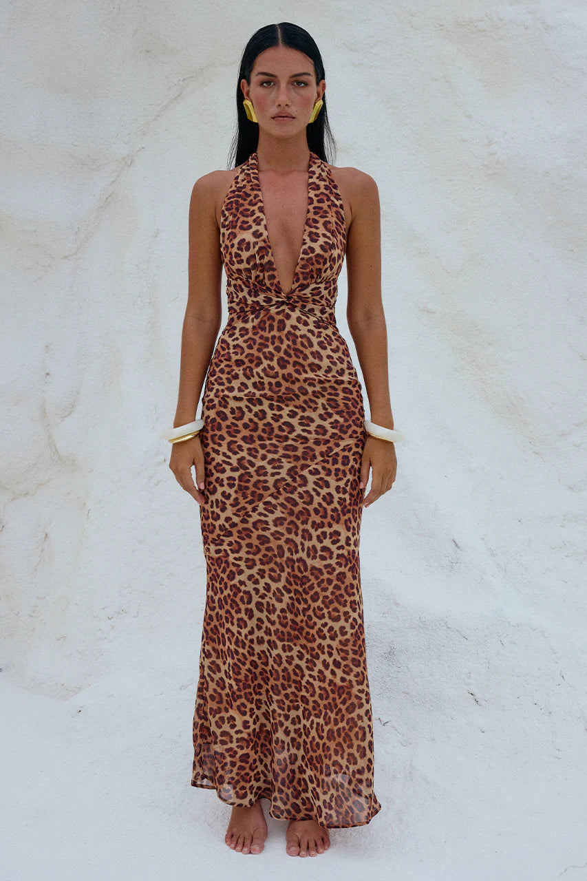 Runaway The Label Tenaya Maxi Dress in Leopard Print Stylish Empire Waist Maxi Dress