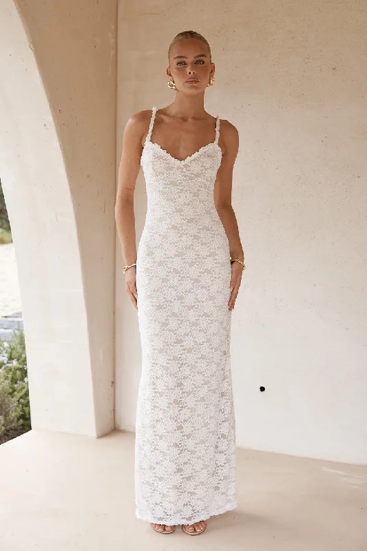 SARTA MAXI DRESS - WHITE Elegant Lace-Up Maxi Dress