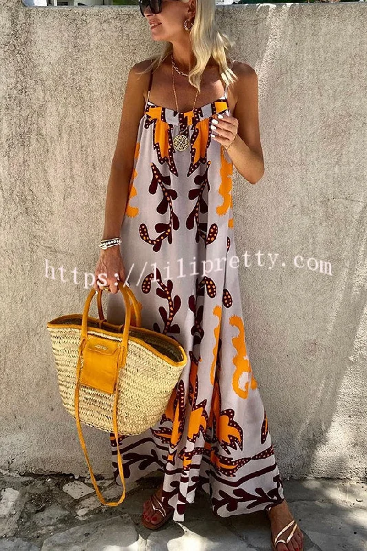 Lilipretty Sunday?��s Color Palette Ethnic Printed Loose Cami Maxi Dress Elegant Wraparound Maxi Dress