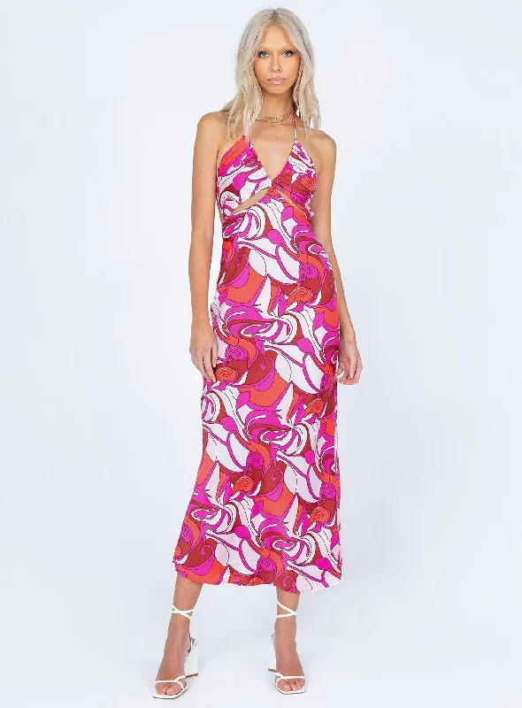 Tatiana Maxi Dress Pink Multi Elegant Pleated Maxi Dress