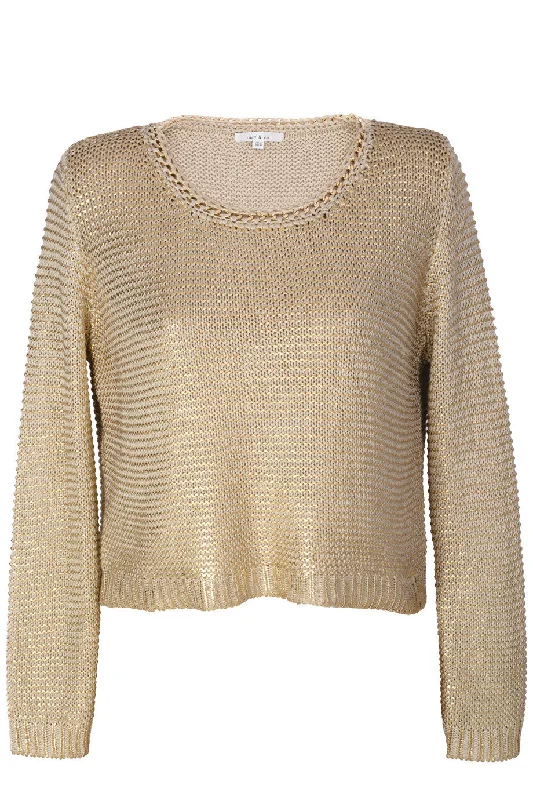 PERLA Metallic Gold Loose Knit Jumper Stretchy Elastic Breathable