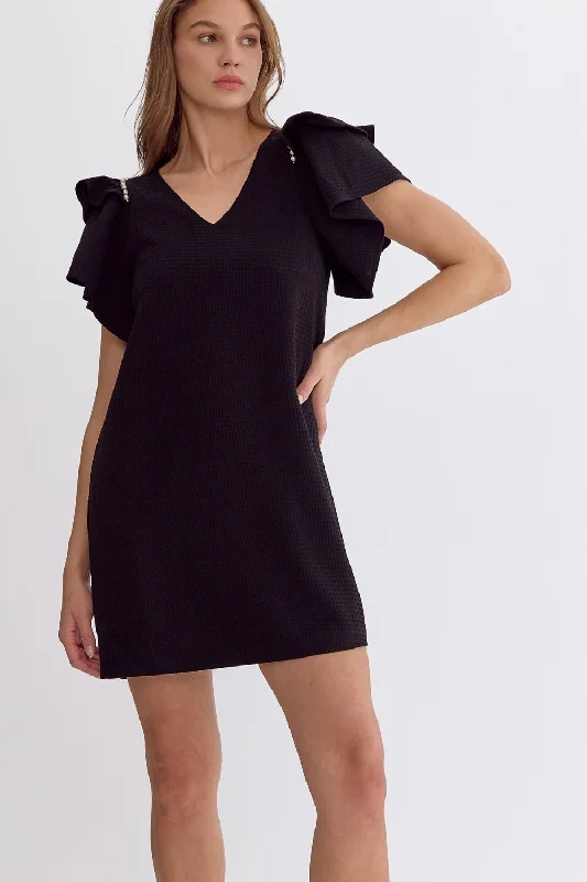 Waffle Textured V-Neck Short Sleeve Mini Dress Stylish Sweetheart Mini Dress