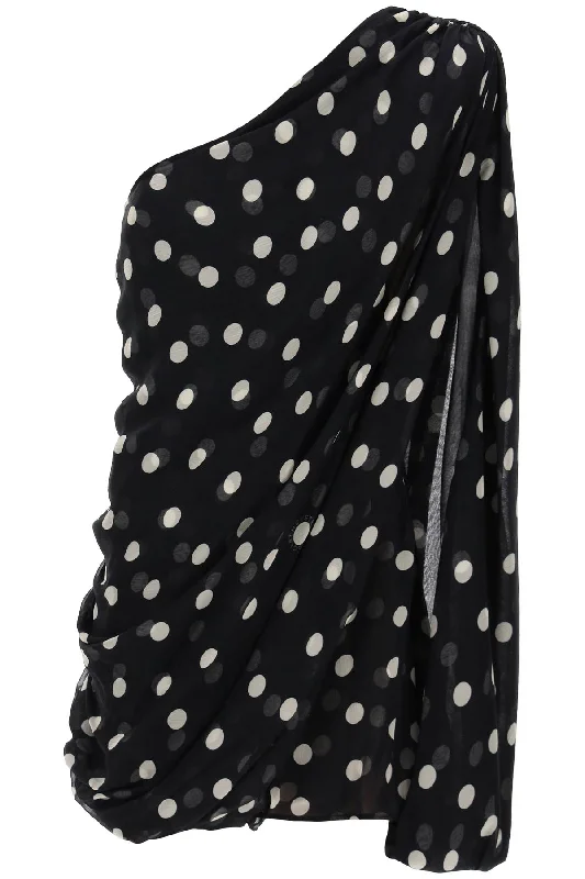 Silk Polka Dot Mini Dress  - Black Comfortable Boho Mini Dress