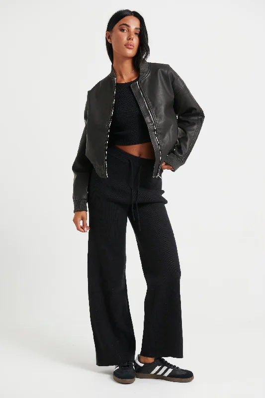 Addison Bomber Jacket Washed Black Tiered Jacket Buttoned Jacket Zippered Jacket