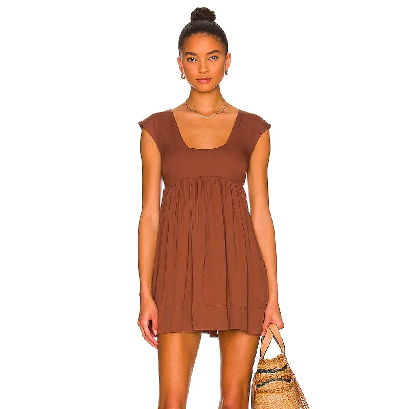 Anna Nata Women's 'Hannah' Mini Dress in Sepia Brown Chic Pleated Mini Dress