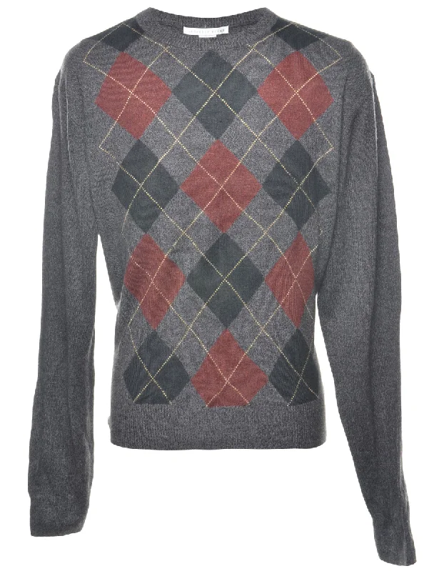 Argyle Jumper - L Zippered Front Buttoned Front Snap Front