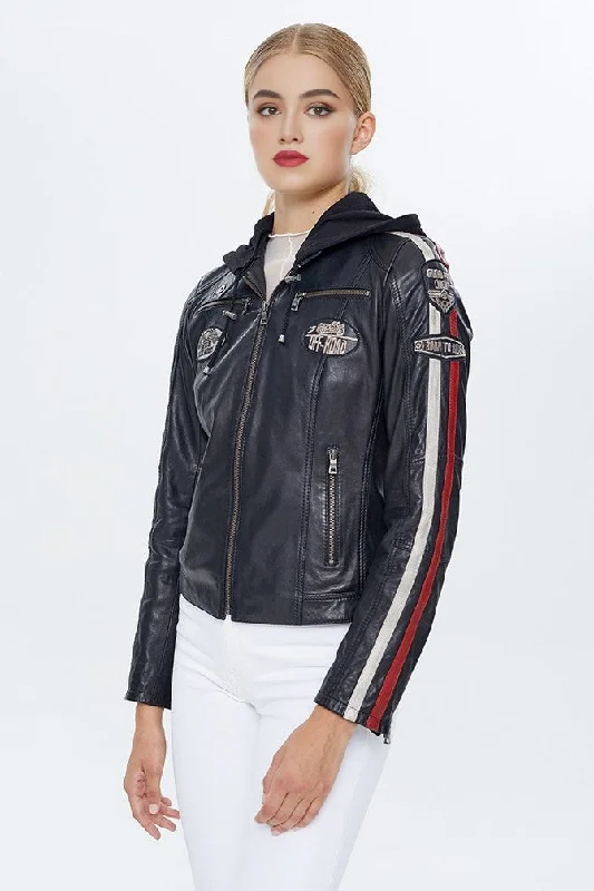 Black Lady-Racer Jacket For Women's Satin Jacket Silk Jacket Chiffon Jacket