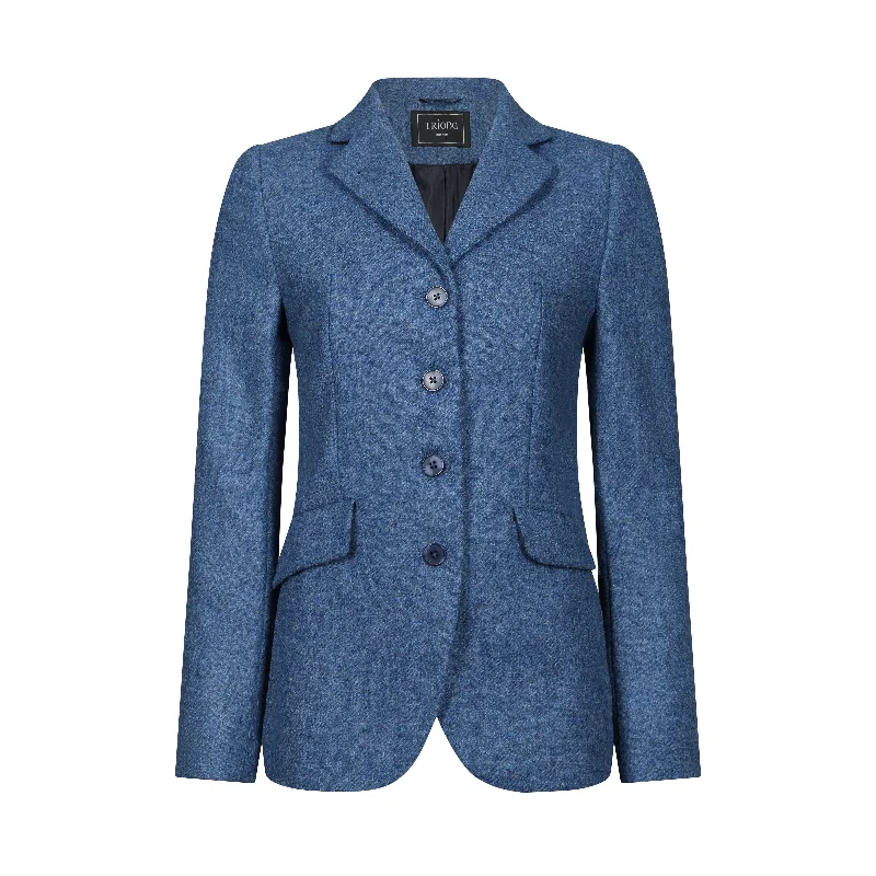 Blue Twill Fiadh Donegal Tweed Jacket Notch Collar Jacket Peter Pan Collar Jacket Cowl Neck Jacket