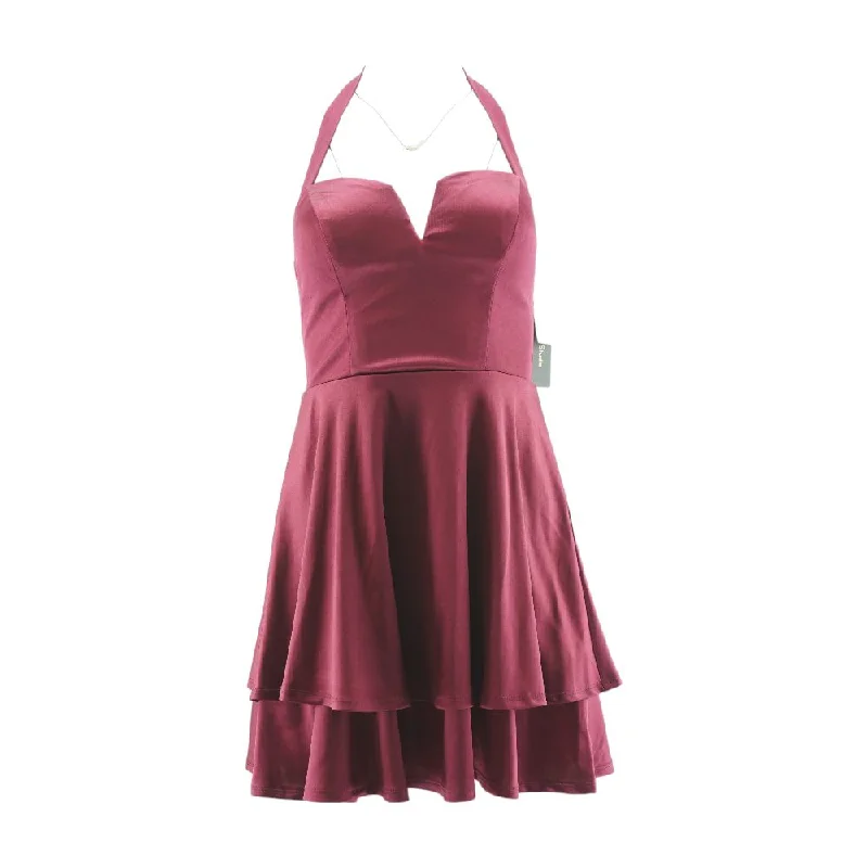 Burgundy Solid Mini Dress Comfortable Wrap Mini Dress