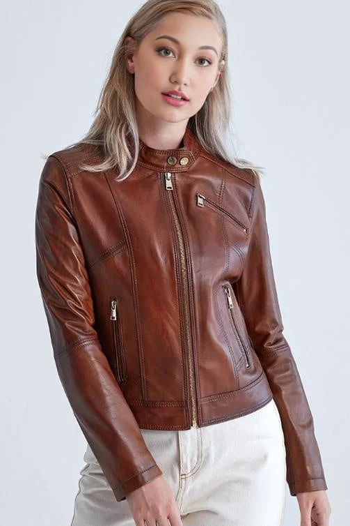 Burnt Seinna Women Brown Leather Jacket Denim Jacket Leather Jacket Suede Jacket