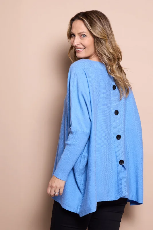 Button Back Knit Jumper - Blue Soft Cozy Warm