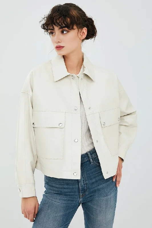 Chaser Box White Women Leather Jacket Belted Jacket Elasticated Jacket Padded Jacket