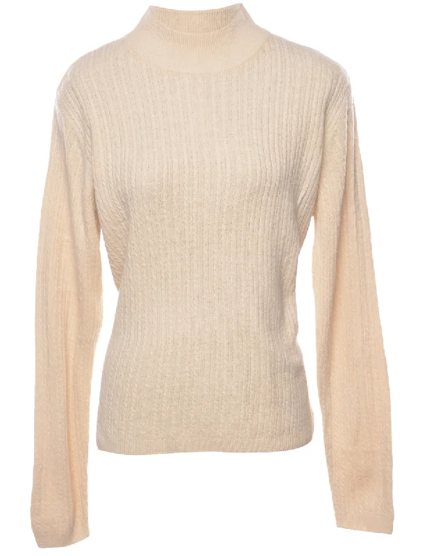 Cream Jumper - L Real Fur Shearling Chenille