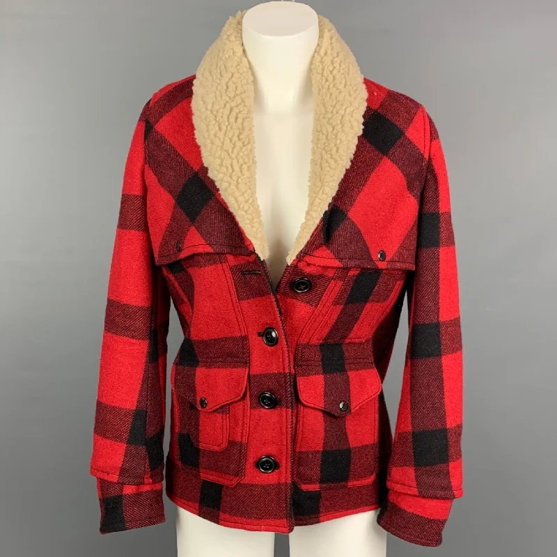 DENIM & SUPPLY by RALPH LAUREN Size XS Red & Black Buffalo Plaid Wool / Acrylic Jacket Rayon Jacket Velvet Jacket Corduroy Jacket