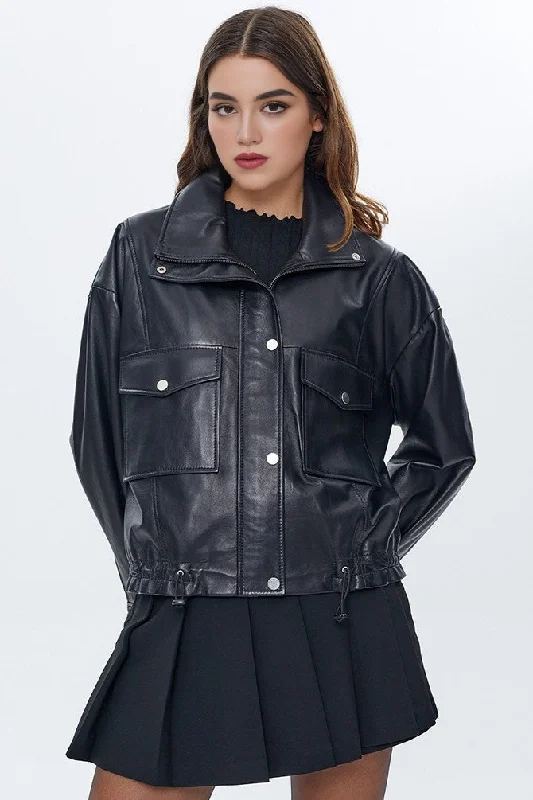 Dora Black Leather Jacket for Women Chenille Jacket Brocade Jacket Lace Jacket