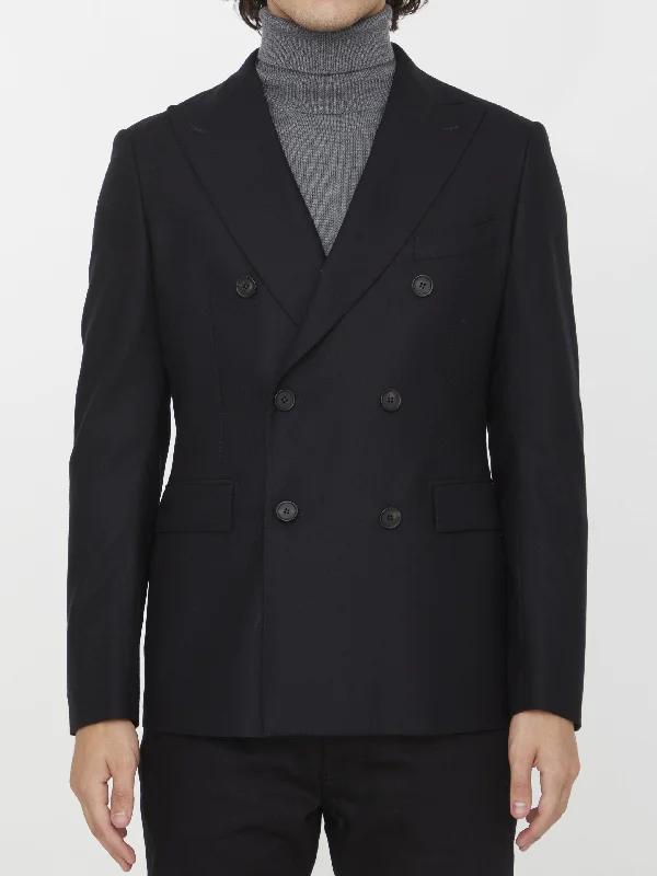 Double-breasted Jacket In Wool Welt Pockets Slit Pockets Flap Pockets