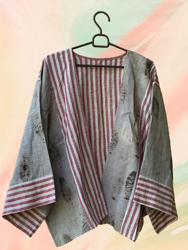 Ecoprinted Handwoven Breezy Jacket Pink Rayon Fabric Velvet Fabric Corduroy Fabric