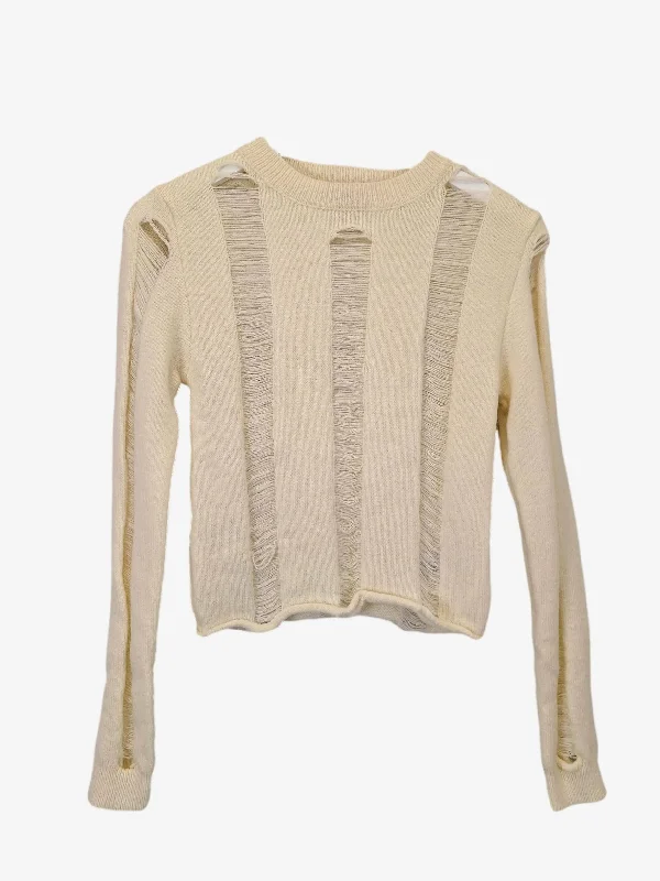 Edikted Cream Distressed Knit Jumper Size M Bright Pastel Dark