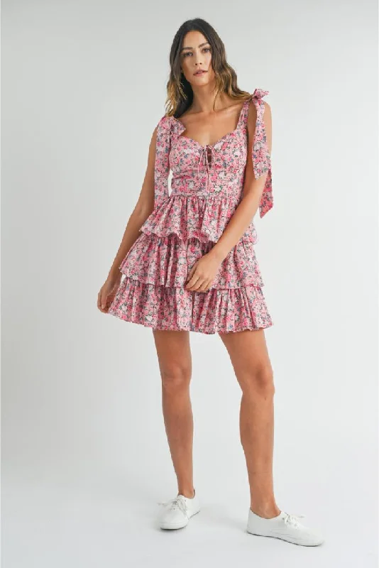 Emma Shabby Chic Floral Tiered Mini Dress - Pink Chic Halter Mini Dress