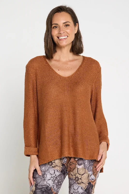 Emmy Cotton Knit Jumper - Brown Machine Wash Dry Clean Hand Wash