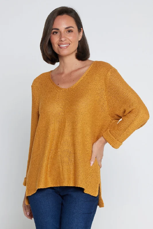 Emmy Cotton Knit Jumper - Mustard Satin Fabric Silk Fabric Chiffon Fabric