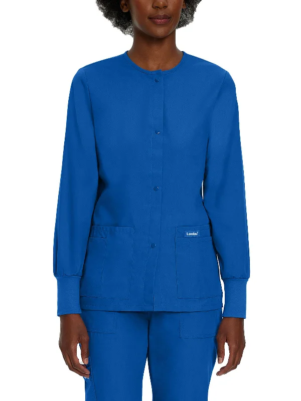 Essentials - Women's Warm-Up Scrub Jacket Front Pockets Side Pockets Patch Pockets