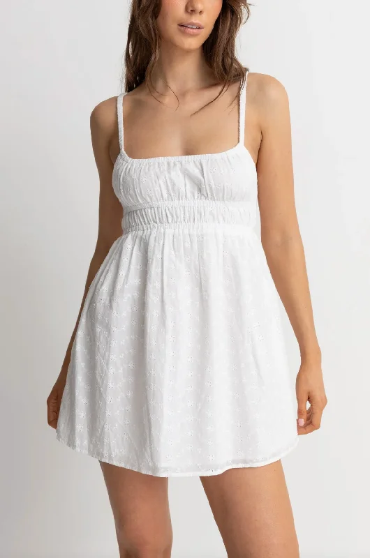 Fae Broderie Mini Dress- White Elegant Vintage Mini Dress