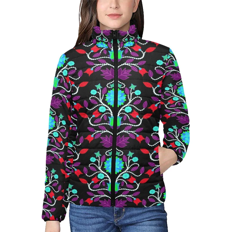 Floral Beadwork Four Clans Winter Women's Stand Collar Padded Jacket Toggled Jacket Drawstring Jacket Belted Jacket