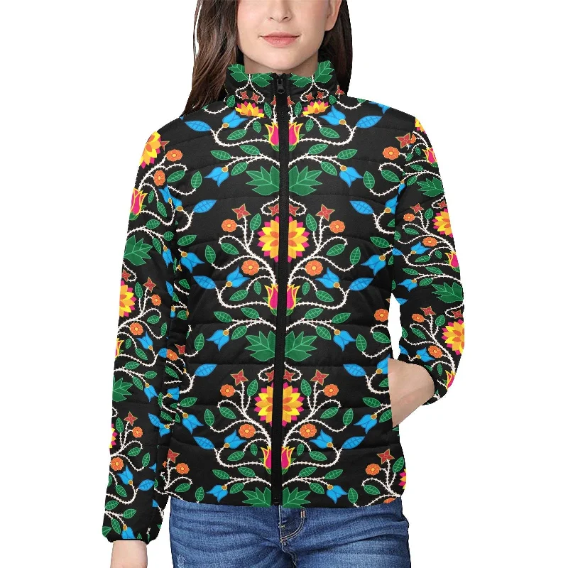 Floral Beadwork Four Clans Women's Stand Collar Padded Jacket Lace Jacket Ribbed Jacket Sequined Jacket