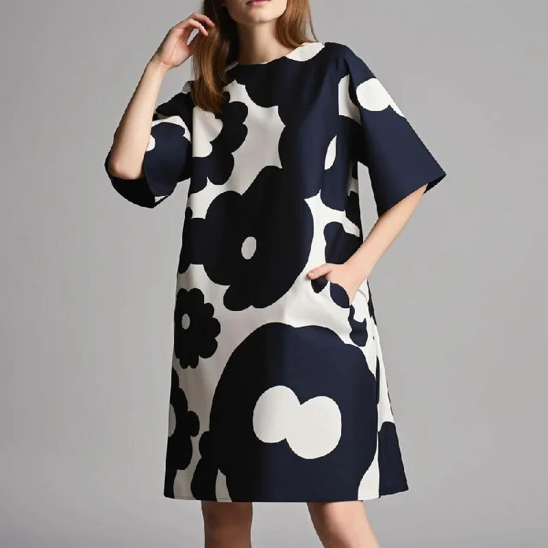 Floral Half Sleeves Shift Mini Dress Fashionable Polka Dot Mini Dress