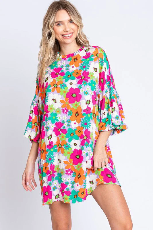 Geegee Floral Mini Dress Comfortable Shift Mini Dress