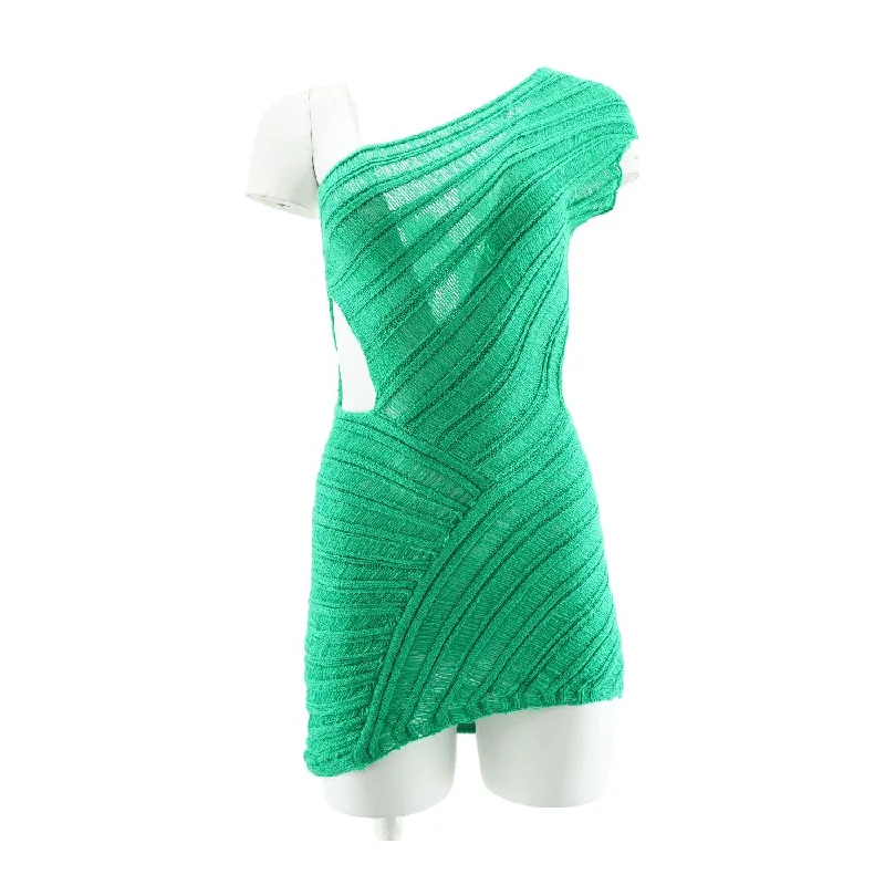 Green Striped Mini Dress Fashionable Off-Shoulder Mini Dress