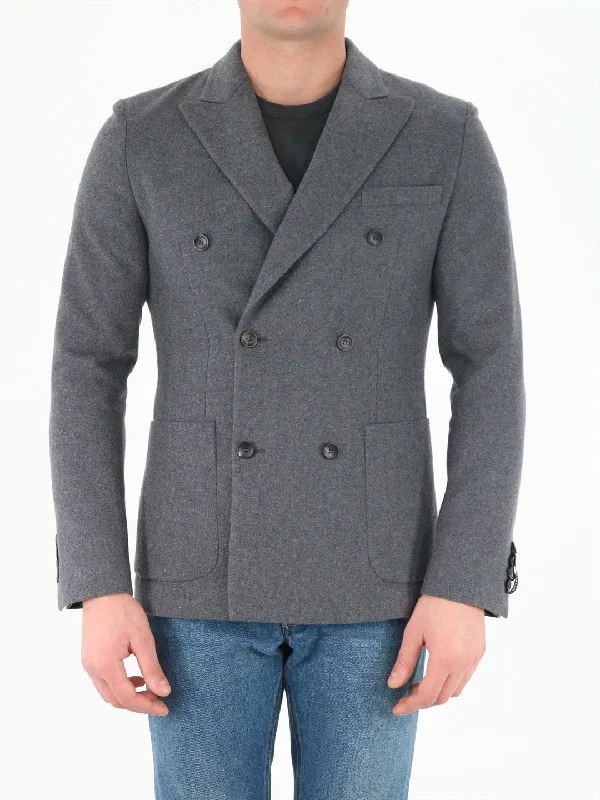 Grey Cachemire Jacket Boat Neck Shawl Collar Notched Collar