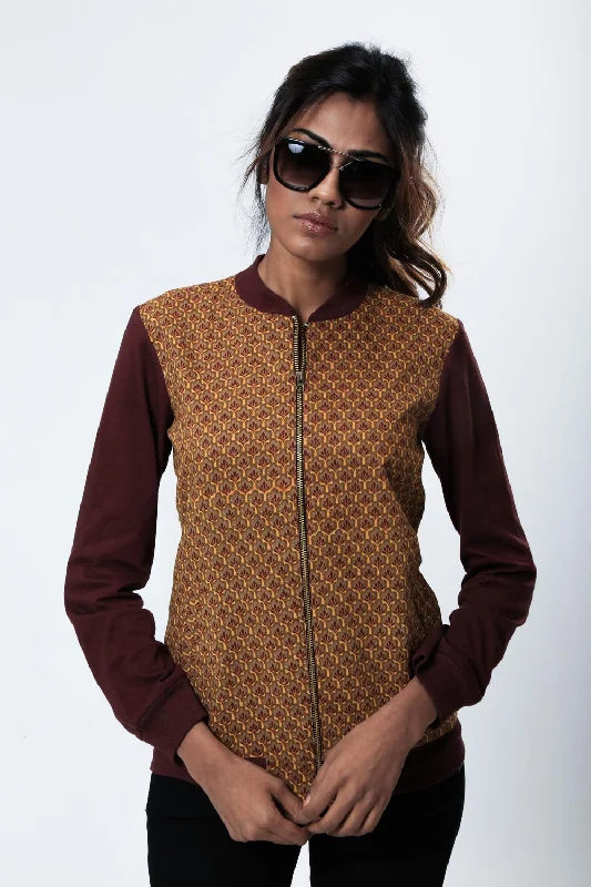 Hand Screen Printed Mustard Bomber Jacket Toggled Jacket Drawstring Jacket Belted Jacket