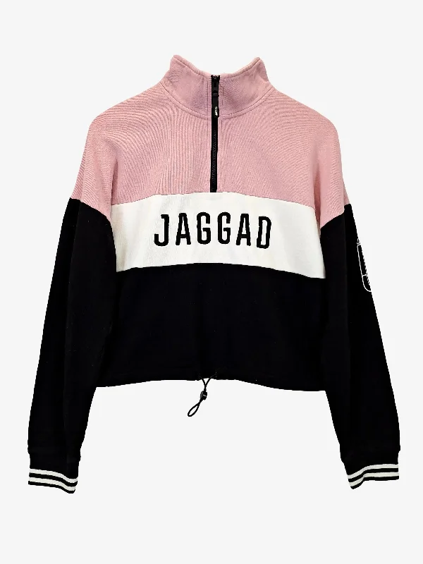 Jaggad Essential 1/4 Zip Logo Jumper Size S Turtle Neck Boat Neck Asymmetrical Neck