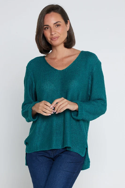 Emmy Cotton Knit Jumper - Teal Spandex Blend Rayon Blend Denim Blend